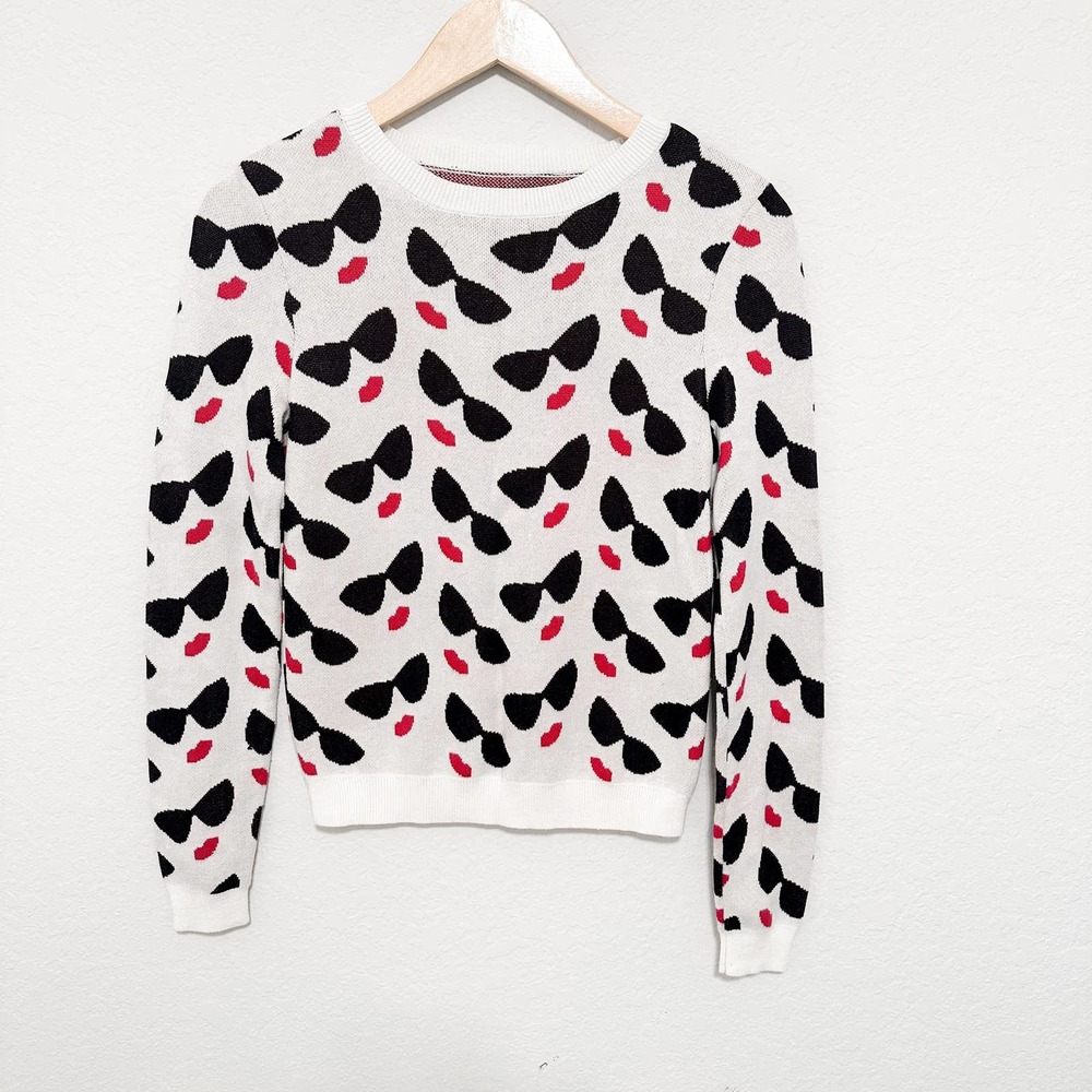 Alice + Olivia Stace Face Knit Sweater Sunglasses Lips Print Size XS